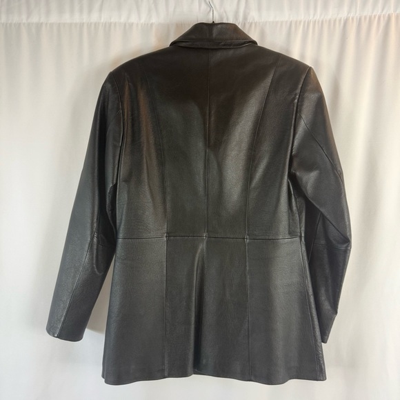 CLIO 100% Leather Jacket Black 
Collared Buttons Pockets Lined Size:8 - Picture 8 of 10